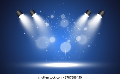 White scene on with spotlights. Vector illustration.