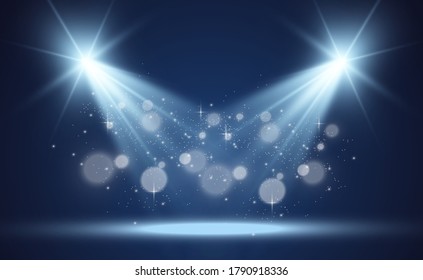 White scene on with spotlights. Vector illustration.