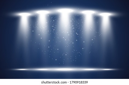 Escena blanca encendida con focos. Ilustración vectorial.