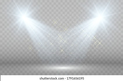 Escena blanca encendida con focos. Ilustración vectorial.