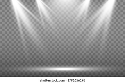White scene on with spotlights. Vector illustration.