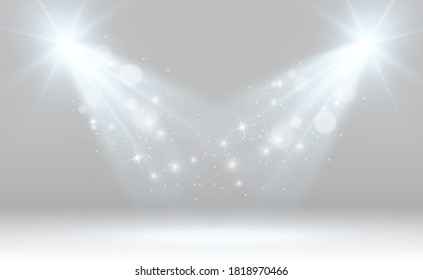 White scene on with spotlights. Vector illustration.