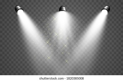 Escena blanca encendida con focos. Ilustración vectorial.