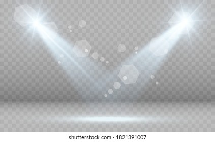 White scene on with spotlights. Vector illustration.