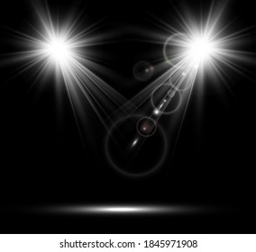 White scene on with spotlights. Vector illustration.