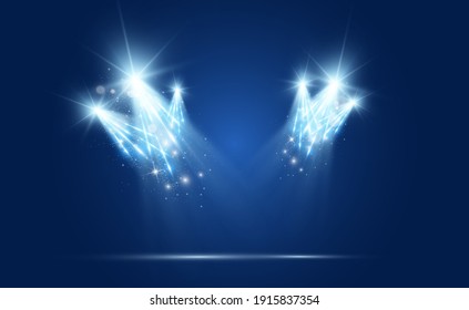 Escena blanca encendida con focos. Ilustración vectorial.	