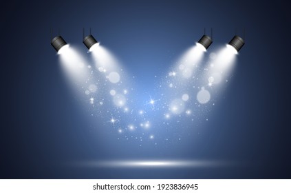 White scene on with spotlights. Vector illustration.	