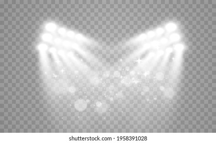 White scene on with spotlights. Vector illustration.