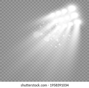 White scene on with spotlights. Vector illustration.