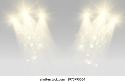 White scene on with spotlights. Vector illustration.	