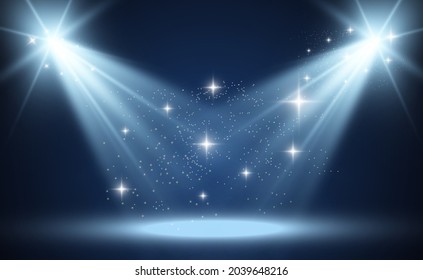 Escena blanca encendida con focos. Ilustración vectorial.	