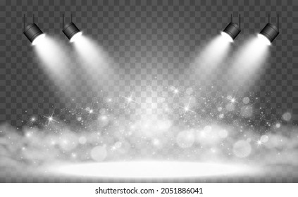 White scene on with spotlights. Vector illustration.	