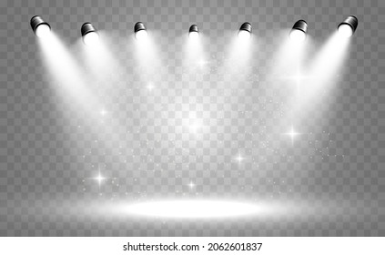 Escena blanca encendida con focos. Ilustración vectorial.	