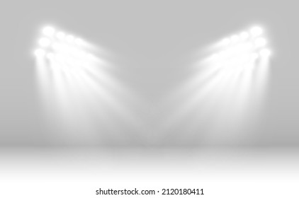 White scene on with spotlights. Vector illustration.	