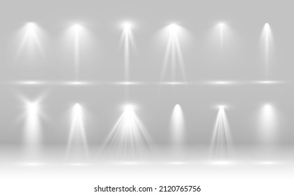 White scene on with spotlights. Vector illustration.