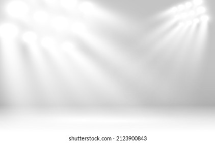 White scene on with spotlights. Vector illustration.