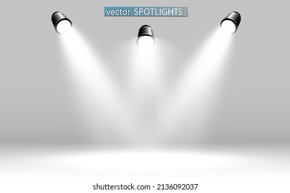 Escena blanca encendida con focos. Ilustración vectorial.