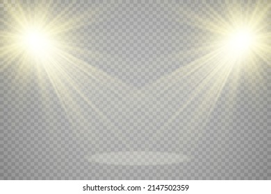 Escena blanca encendida con focos. Ilustración vectorial.