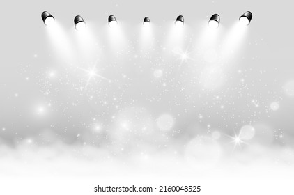 White scene on with spotlights. Vector illustration.	