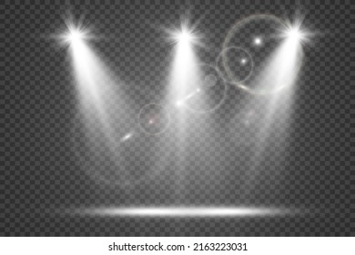 Escena blanca encendida con focos. Ilustración vectorial.	