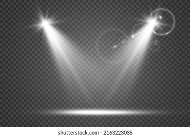White scene on with spotlights. Vector illustration.	