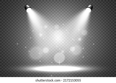 White scene on with spotlights. Vector illustration.	