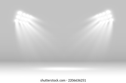Escena blanca encendida con focos. Ilustración vectorial.	