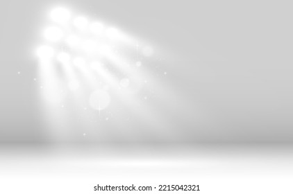 White scene on with spotlights. Vector illustration.	