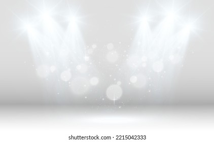 White scene on with spotlights. Vector illustration.	
