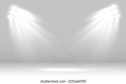 	
Escena blanca encendida con focos. Ilustración vectorial.	
