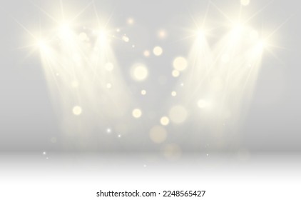 White scene on with spotlights. Vector illustration.	