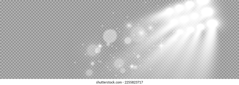 Escena blanca encendida con focos. Ilustración vectorial.