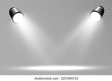 Escena blanca encendida con focos. Ilustración vectorial.