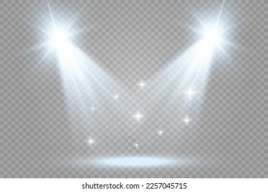 White scene on with spotlights. Vector illustration.