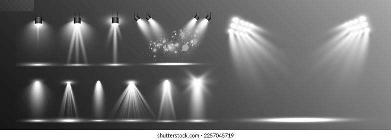Escena blanca encendida con focos. Ilustración vectorial.