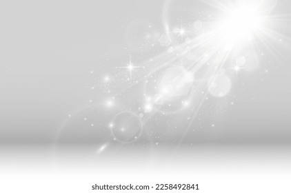 Weiße Szene mit Scheinwerfern. Vektorgrafik.	