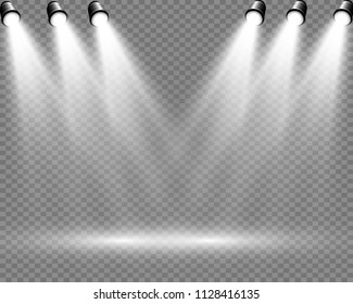 
White scene on a transparent background with spotlights. Vector illustration.Measure of action