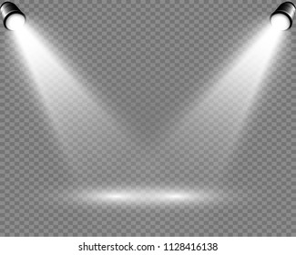 
White scene on a transparent background with spotlights. Vector illustration.Measure of action