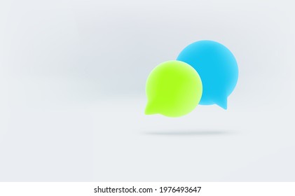 Escena blanca con dos nubes de habla a color. Concepto de comunicación. Listo para un texto