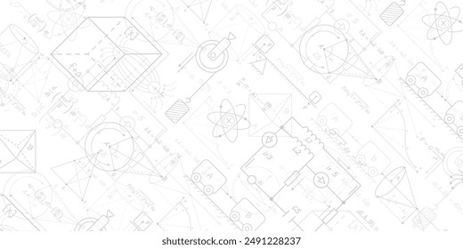 White school background. Formulas and drawings. Physics and mathematics . Scientific research. Vector illustration.