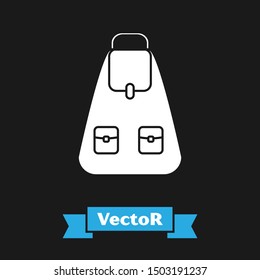 White School backpack icon isolated on black background.  Vector Illustration