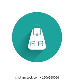 White School backpack icon isolated with long shadow. Green circle button. Vector Illustration