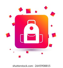 Icono de mochila de la escuela blanca aislado sobre fondo blanco. Botón de color cuadrado. Vector