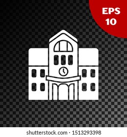 White School building icon isolated on transparent dark background.  Vector Illustration
