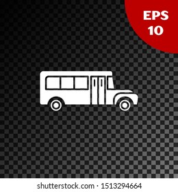 White School Bus icon isolated on transparent dark background. Public transportation symbol.  Vector Illustration