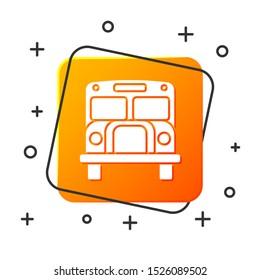 White School Bus icon isolated on white background. Public transportation symbol. Orange square button. Vector Illustration