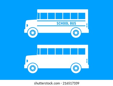 White school bus on blue background