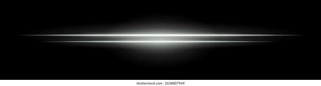 White sci-fi beam. Two horizontal glowing lines with central bright core and radial fade. Dark background gives tech feel. Suitable for energy, laser, futuristic design.