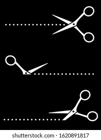 white scissors cutting coupon and points line on black paper background