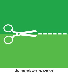 White scissors icon cut vector illustration. Green background